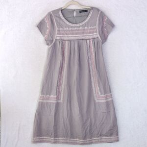Mikarose Women's Gray Embroidered Aztec Modest‎ Dress Size M